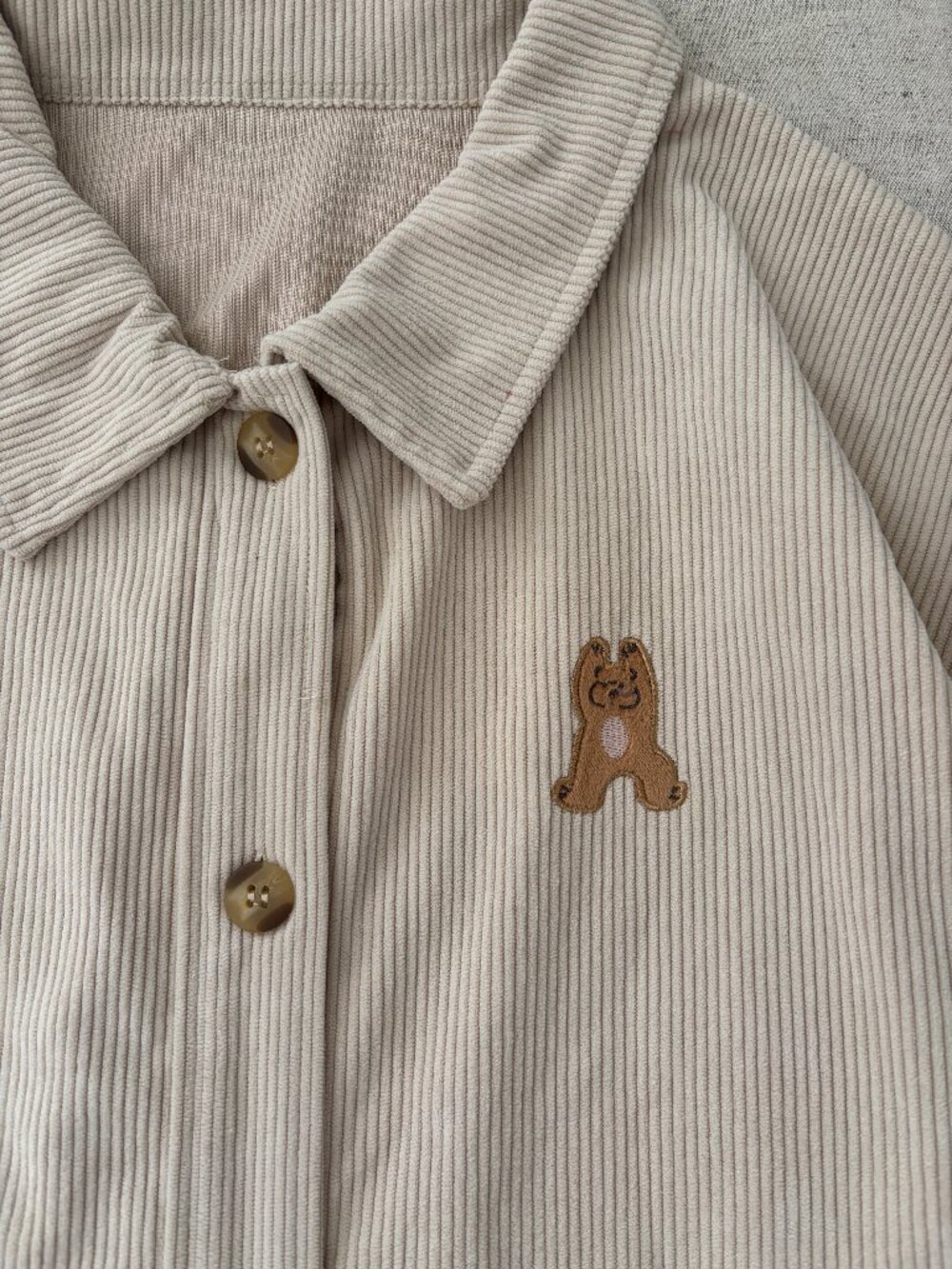 Cute bear casual corduroy loose over size shirt